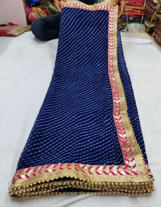 60/60 jorjat mothra saree 

With 4 shid gota bodar 

With blouse 
  price:- 550+$ uploaded by Gotapatti manufacturer on 7/5/2023