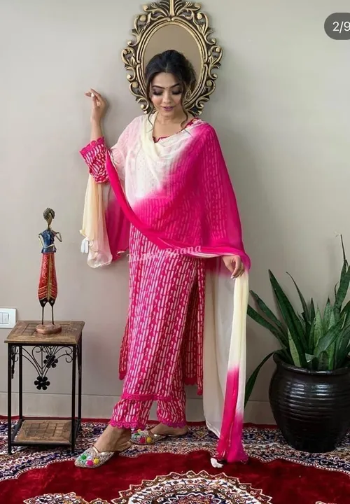 heavy crocia laced work detailing on kurta paired with pants and pure chiffon dupatta   uploaded by business on 7/5/2023