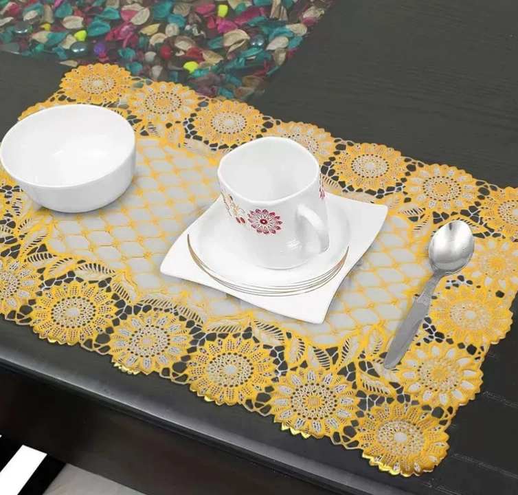 Post image 🎉 _*NEW ARRIVALS*_🎉

 💚 *BEAUTIFUL GOLDEN DINING MAT*💚

     🔥 *SET OF 6 PIECE*🔥

✔️ *Size*  12x18 inches
✔️ *Material* : PVC
✔️ *Weight* - 700 Gram 
✔️ *Packing* - Simple PVC Packing
