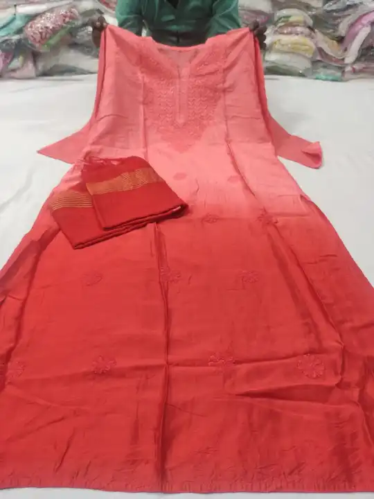 Chanderi kurti and dupatta uploaded by Lcf crafts (lucknow Chikan factory) on 7/5/2023