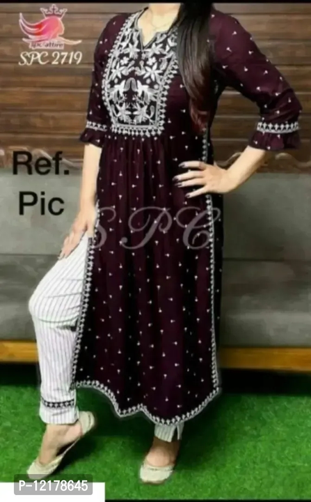 Rayon Embroidery Straight Kurti With Palazzo Set uploaded by wholsale market on 7/5/2023