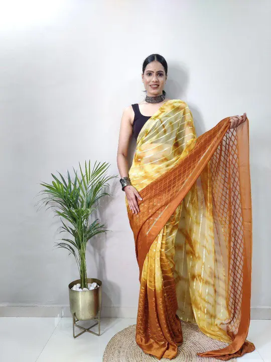 Post image I want 50+ pieces of Saree at a total order value of 1000. I am looking for *IN JUST SAREE WEAR IN ONE MINUTE READY TO WEAR SAREE *
*READY TO WEAR ONE MINUTE *
FABRIC:-SOFT SAT. Please send me price if you have this available.