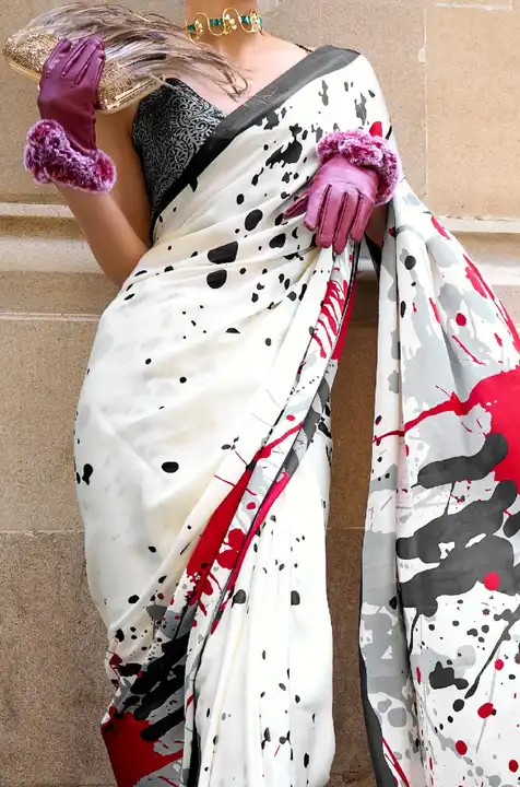 SPECIAL WHOTE WATER COLOR STYLE PRINT SATIN CREPE SAREE uploaded by Mukesh Saree Centre on 7/5/2023
