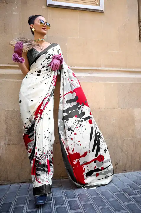 SPECIAL WHOTE WATER COLOR STYLE PRINT SATIN CREPE SAREE uploaded by Mukesh Saree Centre on 7/5/2023