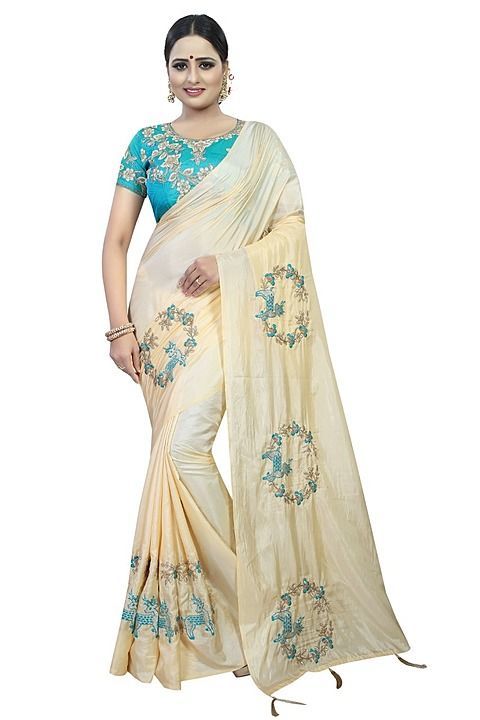 Paper silk white color embroidery saree with embroidery blouse piece uploaded by business on 7/15/2020