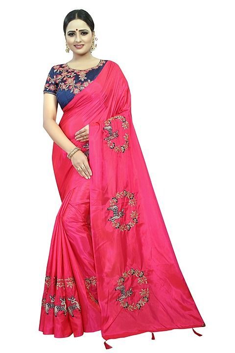 Paper silk pink color embroidery saree with embroidery blouse piece uploaded by business on 7/15/2020