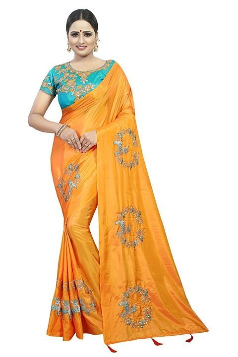 Paper silk yellow color embroidery saree with embroidery blouse piece uploaded by business on 7/15/2020