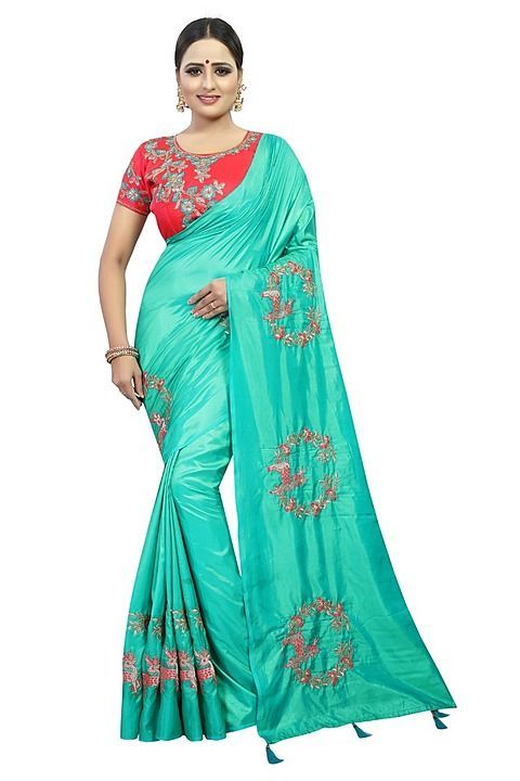 Paper silk green color embroidery saree with embroidery blouse pieece uploaded by business on 7/15/2020
