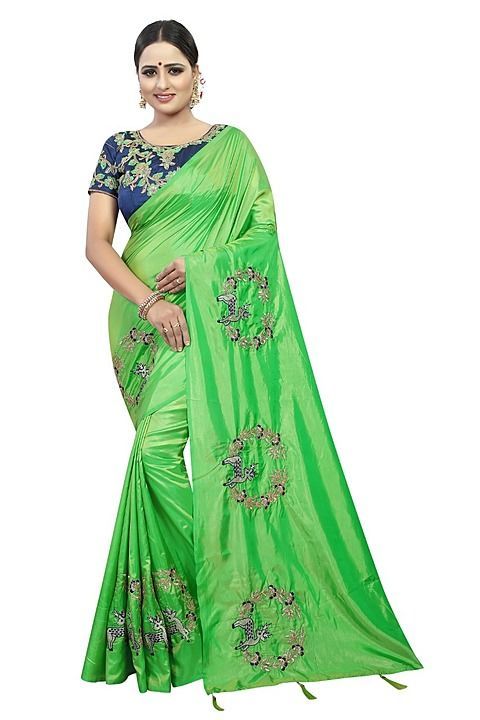 Paper silk perrot color embroidery saree with embroidery blouse piece  uploaded by business on 7/15/2020