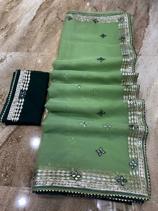 🌿🌿🌿🌿🌿🌿🌿🌿🌿

👉 Orgenja fabric 

👉pure gota patti hand work border 

👉same fabric contrast  uploaded by Gotapatti manufacturer on 7/6/2023