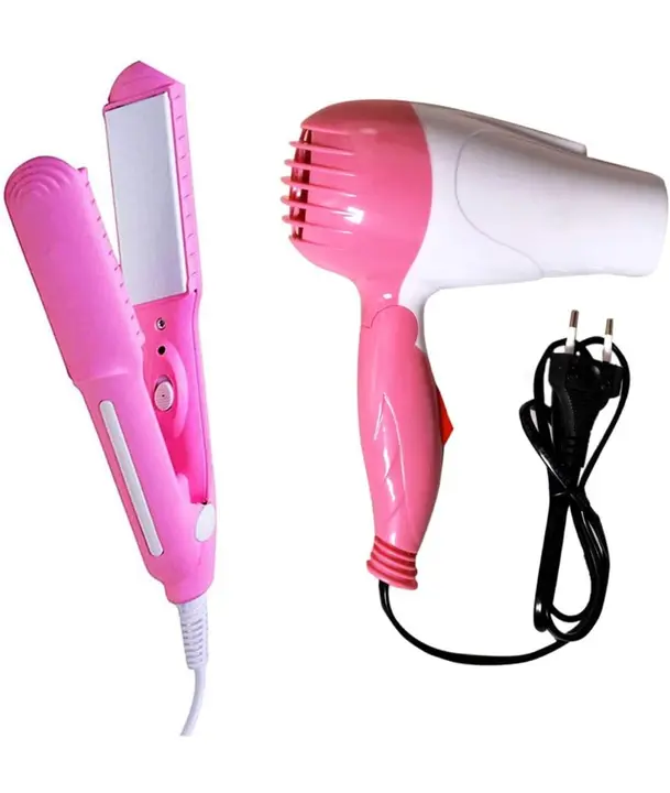 Combo of Hair Dryer NV-1290 (1000W, Pink & White) and Hair Straightener SX-8006 uploaded by business on 7/6/2023