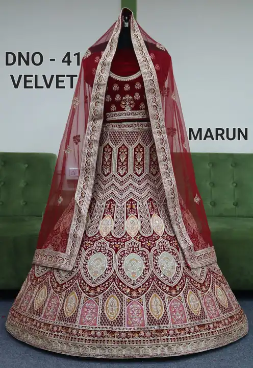 Velvet fabric full zarkan dabal can can bridal lehenga  uploaded by M.tex on 7/6/2023