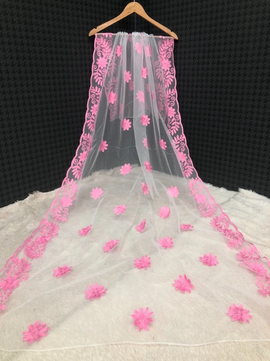 White Heavy Designer Trendy Pink Embroidery Work Women Fancy Net Dupatta. uploaded by Miss Lady Fashion on 7/6/2023