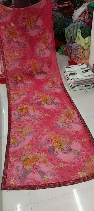Print saree with embroidery uploaded by Amit textiles on 7/6/2023