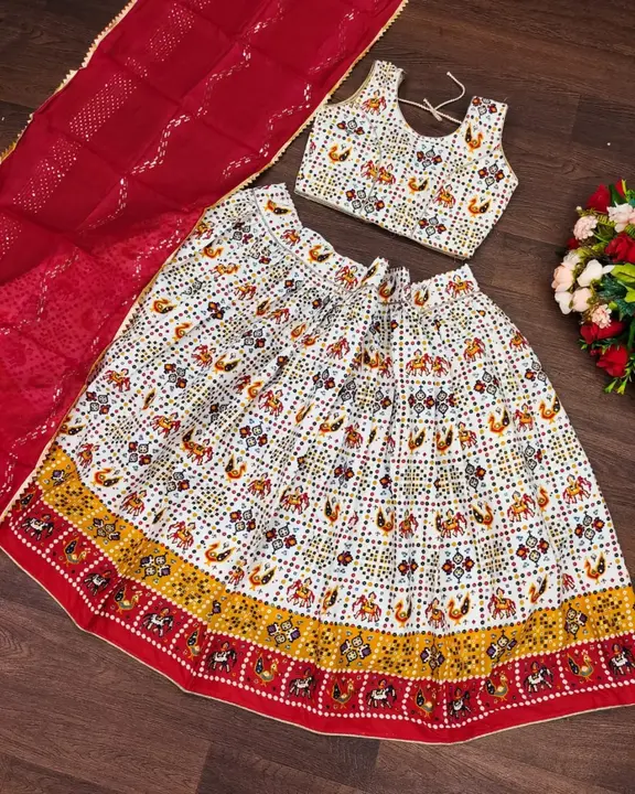 On Demand Low Rate High Quality Full Stitched Kids Lehnga*

*AF Magic Cotton Pattola Print Full Flai uploaded by Mk fashion house on 7/6/2023