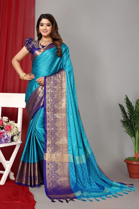 Womens New Latest Aura Cotton Silk Zari Contrast Border with Tassels Saree with Contrast Blouse uploaded by Manasvi Enterprise on 7/6/2023