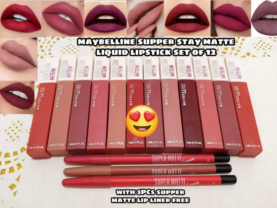 ✅ *Maybelline matte super stay liquid lipstick Set of 12 With 3 Pcs Super Matte Lip Liners Free*
 uploaded by @LLIN1 on 7/6/2023