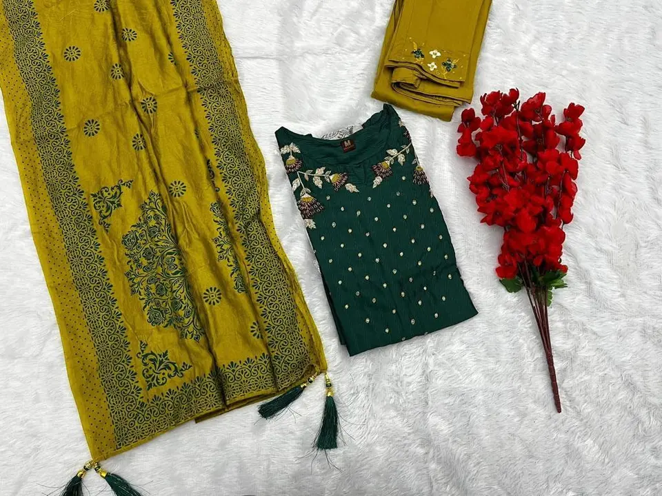 Fancy kurti-Dupatta with Strechebal pant Set  uploaded by Vira Art on 7/6/2023