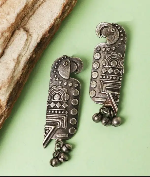 Silver lookalike brass Parrot earrings  uploaded by Deepsha Jewellery on 7/6/2023