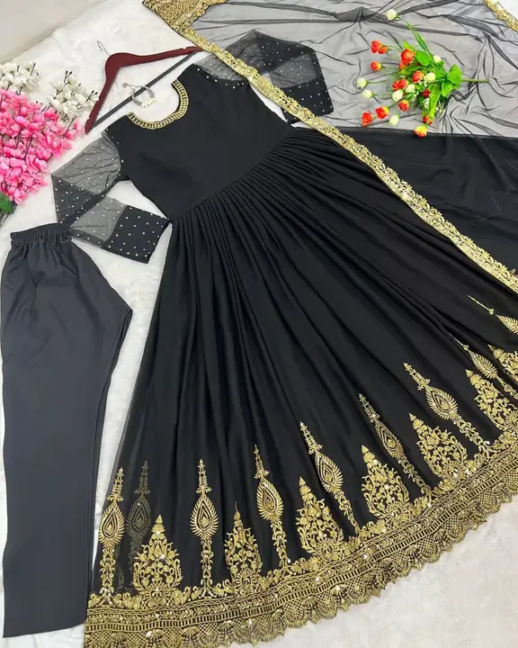 *Presenting New Faux Georgette Gown,Bottom and Dupatta WithEmbroidery Sequence Work Ready To Wear Co uploaded by Ahmed fashion on 7/6/2023