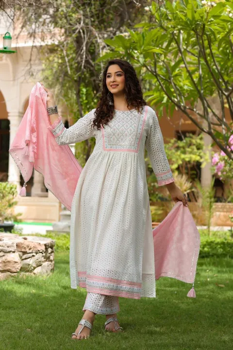 Cotton heavy embroidered kurti with pent and dupatta  uploaded by PANIHARI COLLECTION CENTRE on 7/7/2023