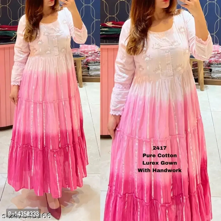 Pure cotton Lurex Fabric Gown with Attached With Pure Cotton sulv linning Highlighted With Beautiful uploaded by wholsale market on 7/7/2023