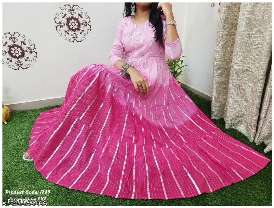 Pure cotton Lurex Fabric Gown with Attached With Pure Cotton sulv linning Highlighted With Beautiful uploaded by wholsale market on 7/7/2023