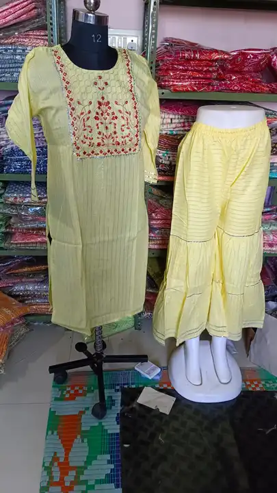 Lutex cotton with embroidery work kurta with sharara uploaded by Kabir Fashion World on 7/7/2023