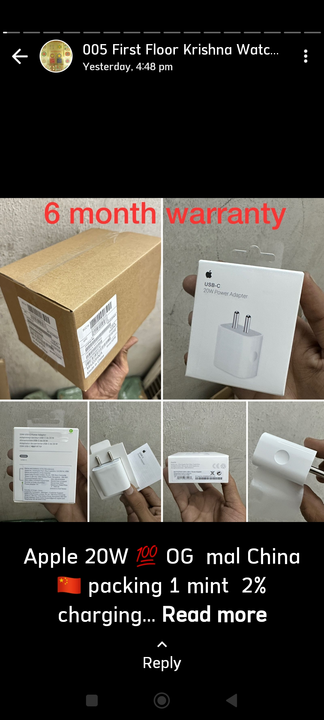 Apple 20w 100% china pack 6 month warrantee  uploaded by Dadhimati Mobile Accessories on 7/7/2023