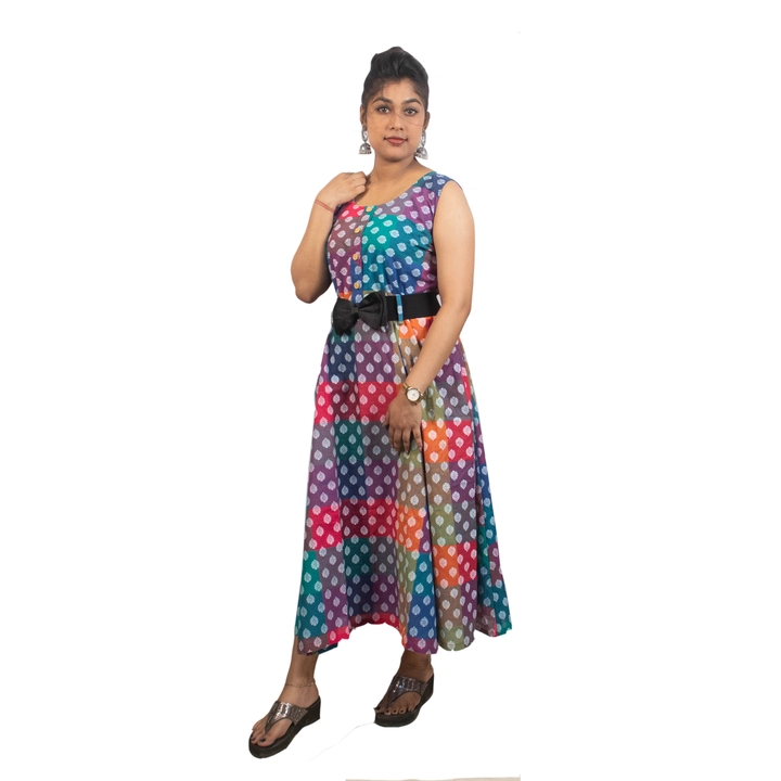 Pure cotton block printed long frock uploaded by business on 7/7/2023