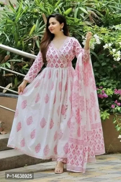 Women Floral Printed Ankle Length Gown Kurta Kurti with Printed Dupatta Set uploaded by wholsale market on 7/8/2023