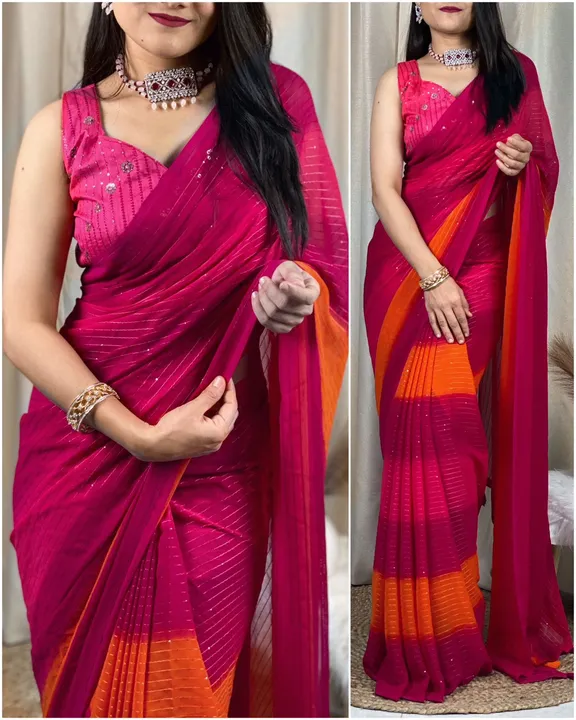 Georgette pending sequence work saree  uploaded by business on 7/8/2023