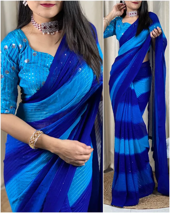 Georgette pending sequence work saree  uploaded by Ritika Internaational on 7/8/2023