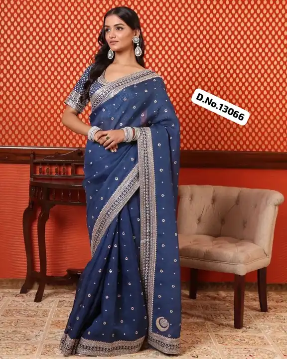 New design || 

*D.No.13066*

 Pure Organza silk saree in blues’s color saree with silver codding  s uploaded by Maa Arbuda saree on 7/8/2023