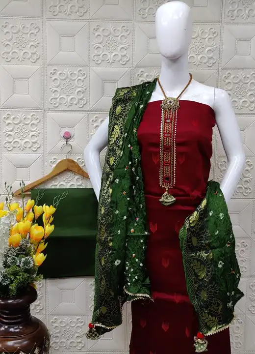Jacquerd Silk Bandhani dupatta with cotton satin computer work Dress Material uploaded by Bandhani handcrafted on 7/8/2023