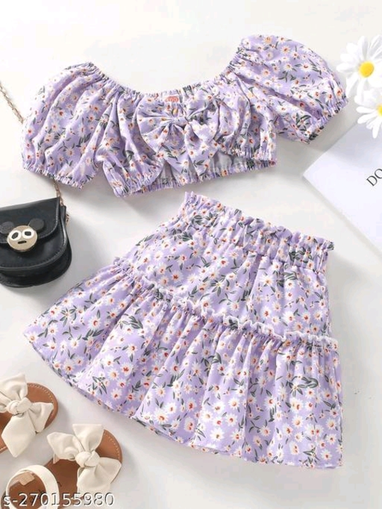 Toddler Girls Ditsy Floral Bow Front Crop Blouse With Skirt uploaded by business on 7/8/2023