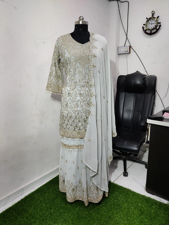 MAHERA GHARARA Georgette top with heavy work with full zarkan+mirror  uploaded by Humera fashion on 7/8/2023