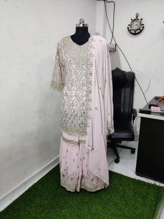 MAHERA GHARARA Georgette top with heavy work with full zarkan+mirror  uploaded by Humera fashion on 7/8/2023