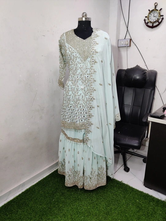 MAHERA GHARARA Georgette top with heavy work with full zarkan+mirror  uploaded by business on 7/8/2023