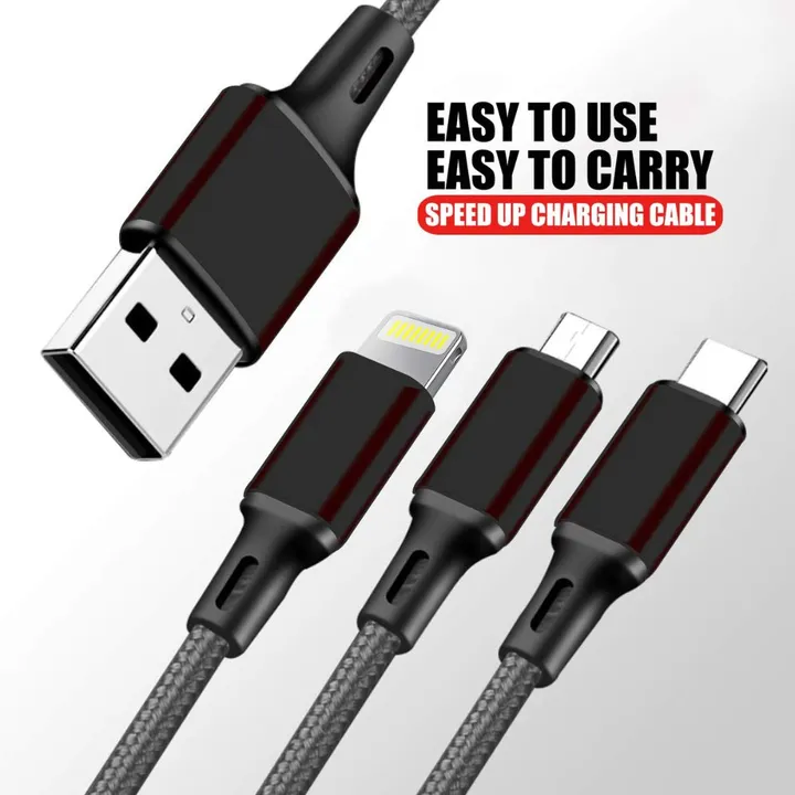 3 in 1 charging cable fast charging  uploaded by The palak trading company on 7/8/2023