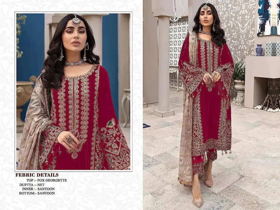 MAROON COLOR
Heavy Fox Georgette with Heavy Embroidery Work Pakistani salwar suit (SEMI-STITCHED)  uploaded by PRUTHVI ENTERPRISES on 7/8/2023