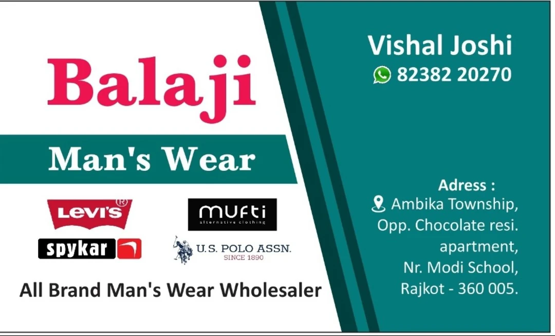 Visiting card store images of Balaji men's garment 