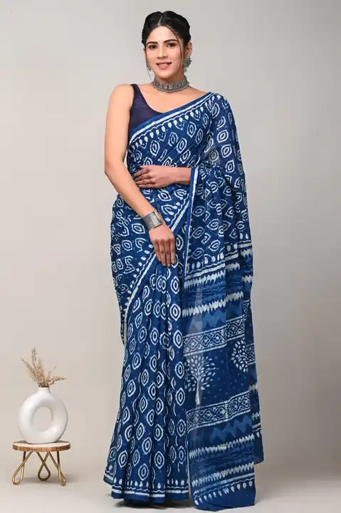 Cotton mulmul saree of bagru block printed  uploaded by business on 7/9/2023