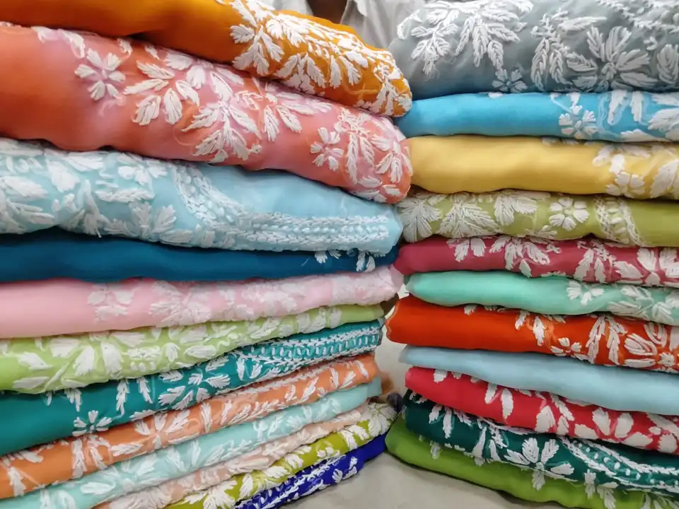 Chiffon fabric suits uploaded by Lcf crafts (lucknow Chikan factory) on 7/9/2023