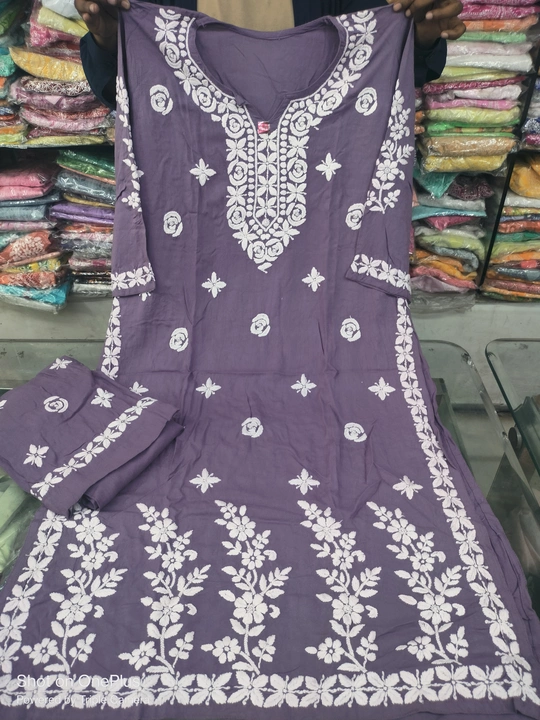 Lucknowi Chikankari Modaal Kurti Pant Set With Fine Ghaas Patti Work  uploaded by Lucknowi_Nizami_Fashion on 7/9/2023