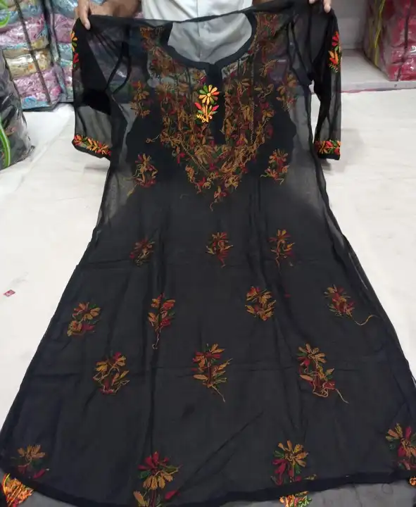 Chiffon fabric long kurti uploaded by Lcf crafts (lucknow Chikan factory) on 7/10/2023