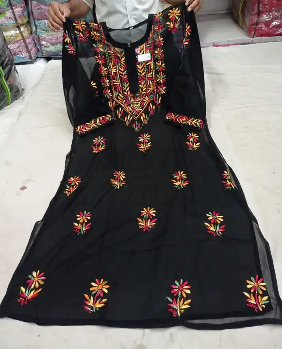 Chiffon fabric long kurti uploaded by Lcf crafts (lucknow Chikan factory) on 7/10/2023