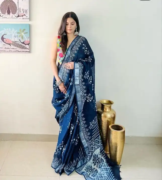 Linen saree uploaded by business on 7/10/2023