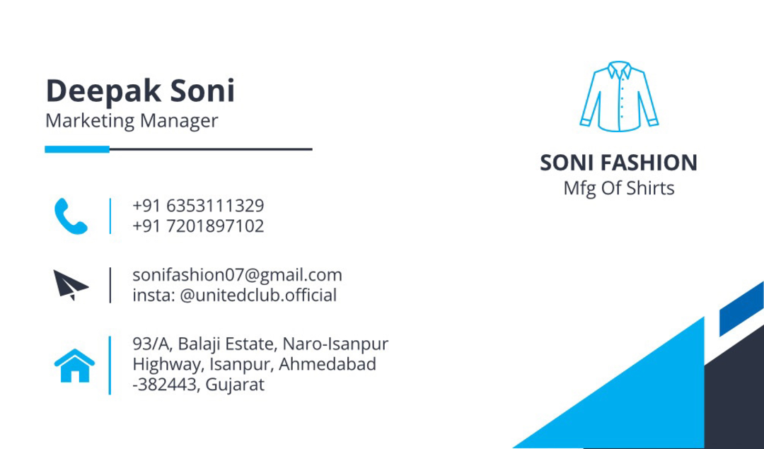 Visiting card store images of Soni Fashion