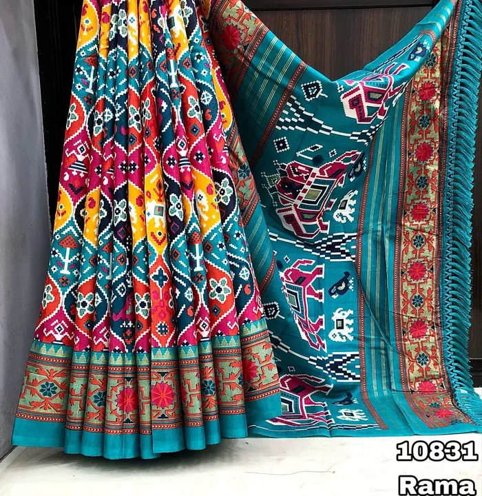 Soft Ikkat Silk Printed Foil Work Saree, Pallu & Contrast Printed Blouse uploaded by Sambhab Store on 7/10/2023